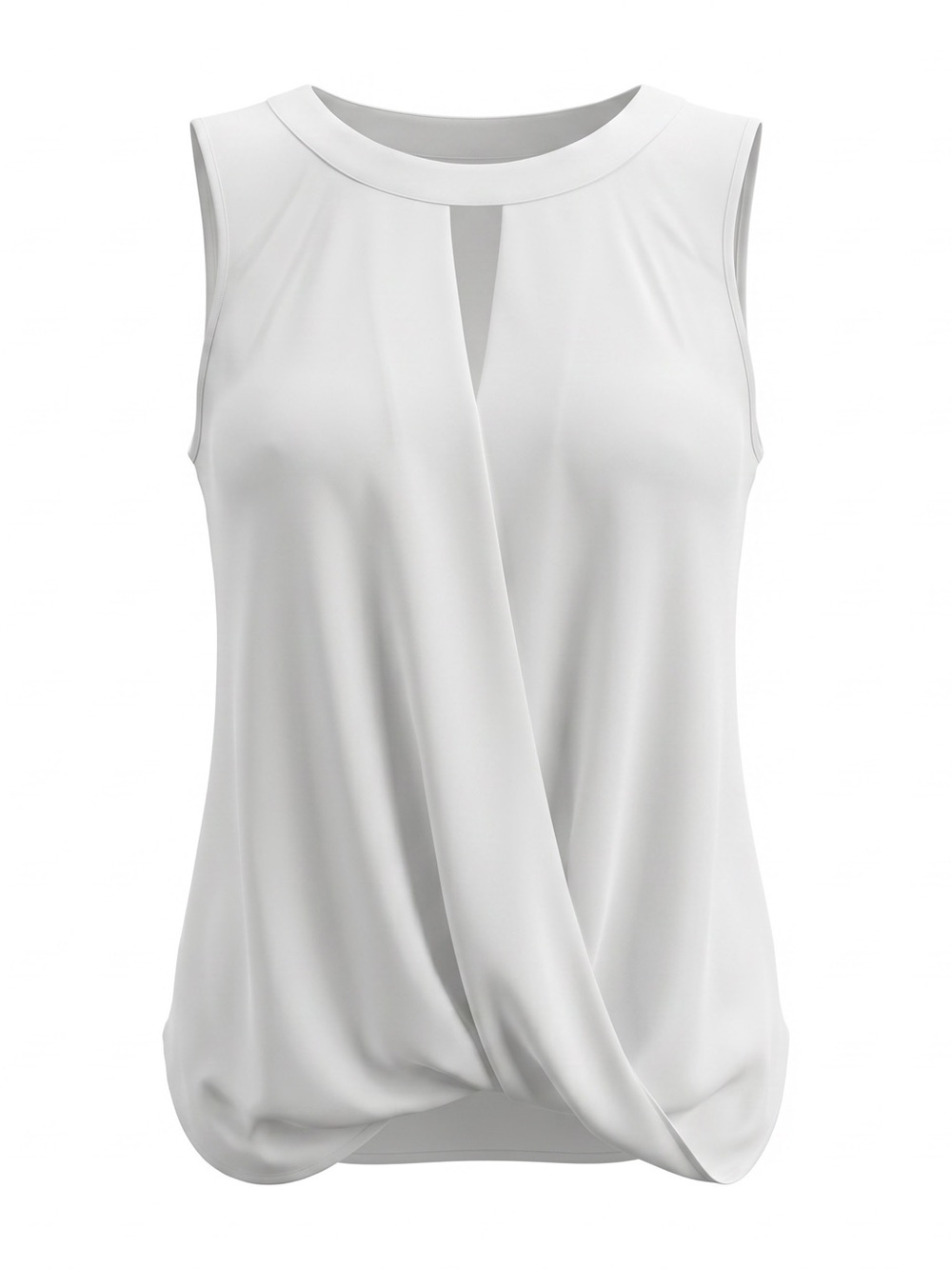 NEW: Designer Sleeveless White Draped Wrap-Front Top w/ Ribbon Tie Back Neck